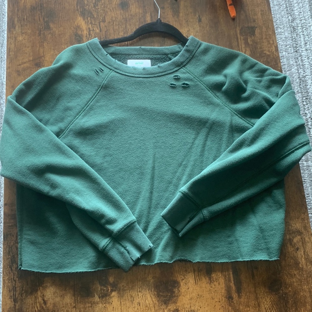 Aerie distressed green crop sweater